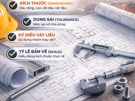 Đọc bản vẽ kỹ thuật trong gia công nhôm sắt – Những điều cần hiểu rõ trước khi sản xuất