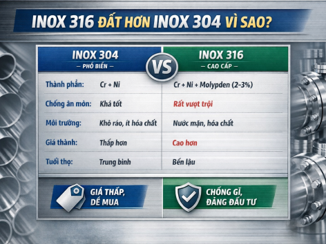 Inox 316 đắt hơn inox 304 vì sao? Có đáng để đầu tư?
